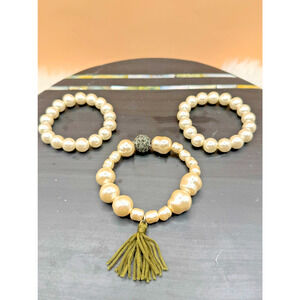 Vintage Pair of Faux Tapered Pearl Bracelets & Faux Baroque Pearl Bracelet